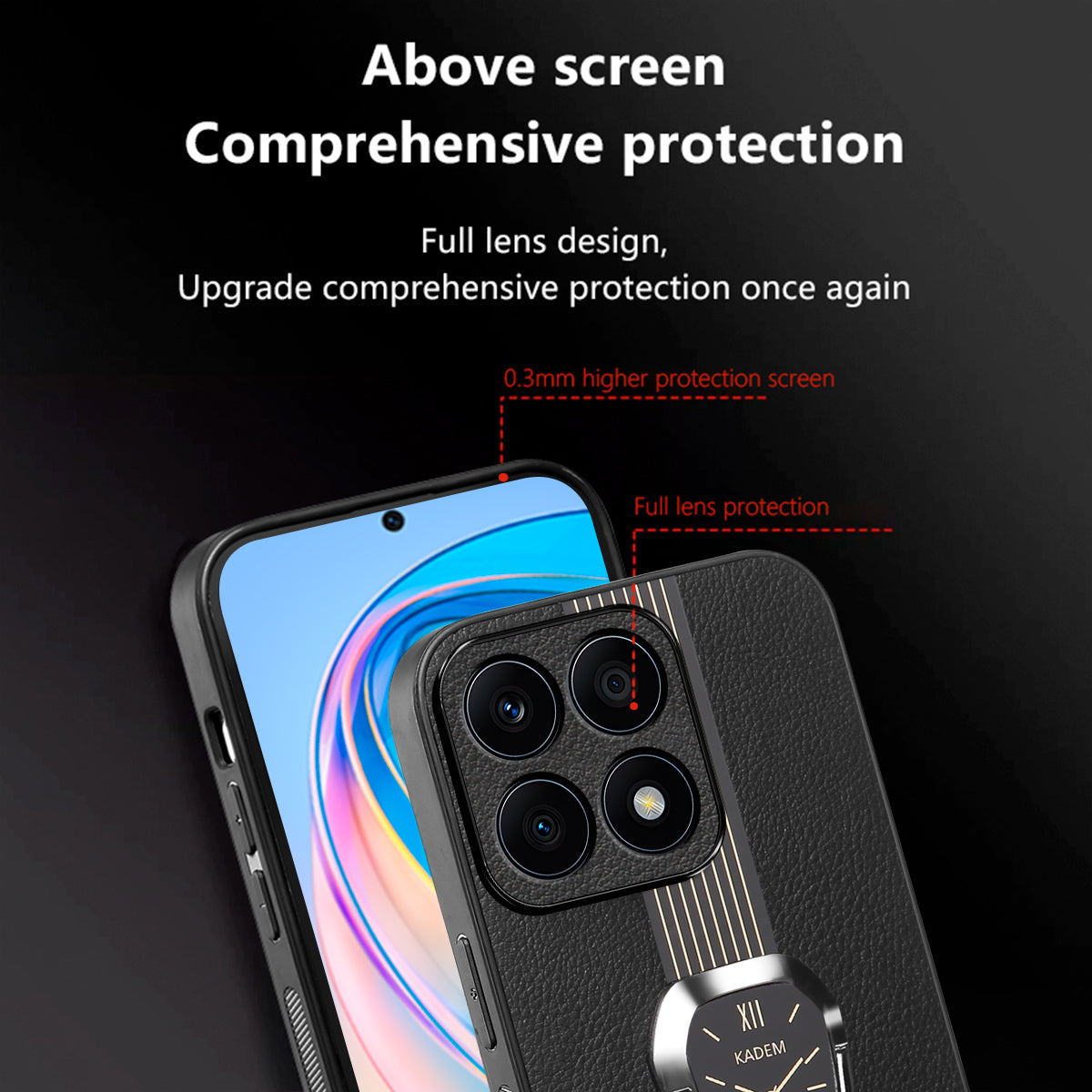 KADEM For Honor X8b 4G Case Leather Coated TPU+Acrylic Back Phone Cover with Kickstand KADEM For Honor X8b 4G Case Leather Coated TPU+Acrylic Back Phone Cover with Kickstand
